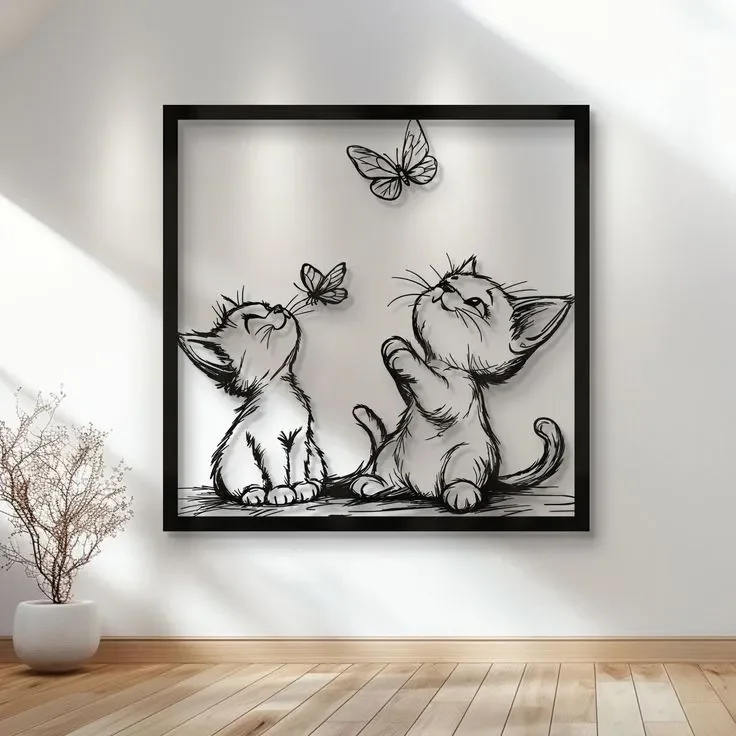 Cuadro de pared Gatitos y mariposas